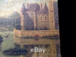 Old Oil On Canvas Landscape Animated Chateau End 18 Antik Eme Oil On Canvas