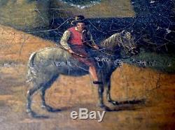 Old Oil On Canvas Landscape Animated Chateau End 18 Antik Eme Oil On Canvas