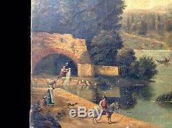 Old Oil On Canvas Landscape Animated Chateau End 18 Antik Eme Oil On Canvas