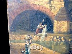 Old Oil On Canvas Landscape Animated Chateau End 18 Antik Eme Oil On Canvas