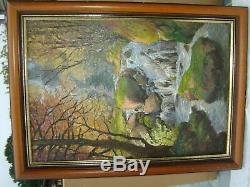 Old Oil On Canvas Landscape Waterfall Signed Artist Reney Good Rating