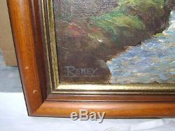 Old Oil On Canvas Landscape Waterfall Signed Artist Reney Good Rating