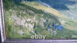 Old. Oil On Canvas Mountain Switzerland, Signed. Hodler School