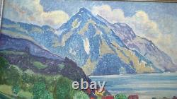 Old. Oil On Canvas Mountain Switzerland, Signed. Hodler School