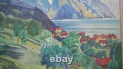 Old. Oil On Canvas Mountain Switzerland, Signed. Hodler School