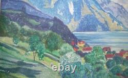 Old. Oil On Canvas Mountain Switzerland, Signed. Hodler School