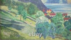 Old. Oil On Canvas Mountain Switzerland, Signed. Hodler School