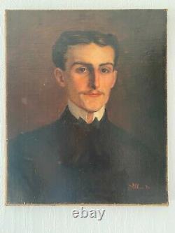 Old Oil On Canvas Portrait Of A Young Man