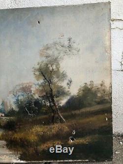Old Oil On Canvas Signed Godchaux Landscape Champeter 19th 92 X 65 CM