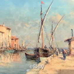 Old Oil On Canvas Signed Malfroy View Of The Port Of Martigues
