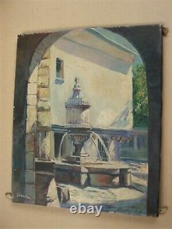 Old Oil On Canvas Signed Sirval Fountain Peyra In Vence