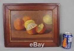 Old Oil On Cardboard 19th Century Still Life With Orange Fruits And Lemons