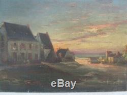 Old Oil On Panel Painting Adrien Simoneton (1862-1949) Evening 1916