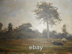 Old Oil On Panel Painting Painting Berry Indre Landscape Country Cows