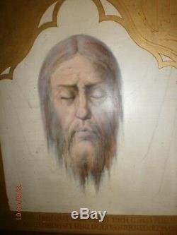 Old Oil On Wood / Face Of The Jesus ​​/ Holy Face Our Savior / Saint Face / 46x56 CM
