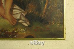 Old Oil Painting And Gold Leaf, Angel On Panel / Religious Scene