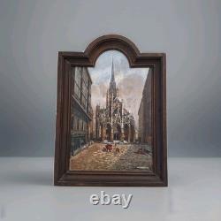 Old Oil Painting Landscape Church of Saint-Maclou in Rouen Signed B. LANGRUNE