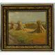 Old Oil Painting Landscape Harvest Of Cereals Signed H.v. Leeuwen 58x51