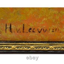 Old Oil Painting Landscape Harvest of Cereals signed H.V. Leeuwen 58x51