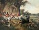 Old Oil Painting Of The Nineteenth Century Hunting Scene Oil On Canvas