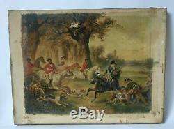 Old Oil Painting Of The Nineteenth Century Hunting Scene Oil On Canvas