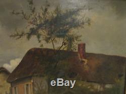 Old Oil Painting On Canvas 19 Th Animated Village Scene Barbizon Landscape