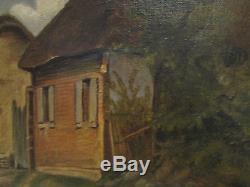 Old Oil Painting On Canvas 19 Th Animated Village Scene Barbizon Landscape