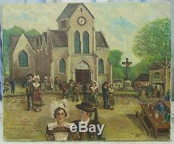 Old Oil Painting On Canvas Andre Dainex 1887 Brittany Village Fete