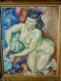 Old Oil Painting On Canvas Female Nude Naked Encadree