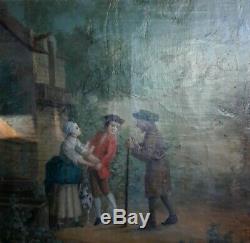 Old Oil Painting On Canvas Great Picture Charming Genre Scene De