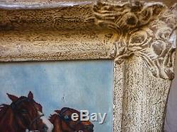 Old Oil Painting On Canvas Hst Sulky Horses Horses Hippisme Bon Etat