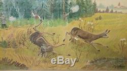 Old Oil Painting On Canvas Hunting Scene