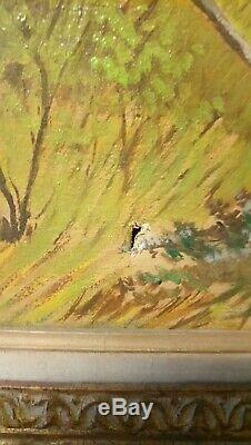 Old Oil Painting On Canvas Hunting Scene