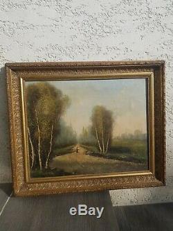 Old Oil Painting On Canvas Landscape Signed XIX S