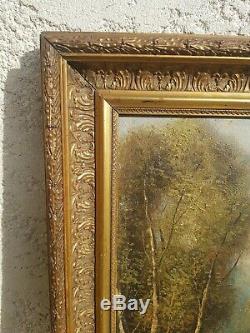 Old Oil Painting On Canvas Landscape Signed XIX S