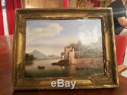 Old Oil Painting On Canvas Landscape XIX S Framework Empire