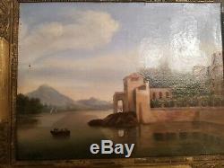 Old Oil Painting On Canvas Landscape XIX S Framework Empire