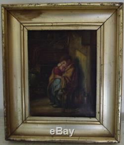 Old Oil Painting On Canvas Miserable Children Genre Scene Painting Signed
