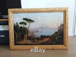 Old Oil Painting On Canvas Of The Nineteenth Bay Of Naples