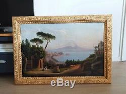 Old Oil Painting On Canvas Of The Nineteenth Bay Of Naples