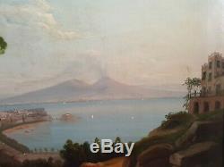 Old Oil Painting On Canvas Of The Nineteenth Bay Of Naples