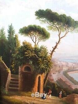 Old Oil Painting On Canvas Of The Nineteenth Bay Of Naples