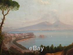 Old Oil Painting On Canvas Of The Nineteenth Bay Of Naples