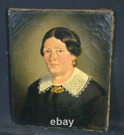 Old Oil Painting On Canvas Portrait Lady Quality English School 19th