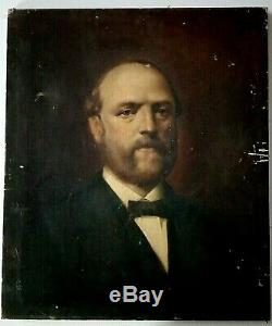 Old Oil Painting On Canvas Portrait Of An Important Nineteenth Century Man