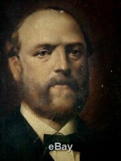 Old Oil Painting On Canvas Portrait Of An Important Nineteenth Century Man