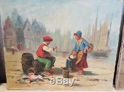 Old Oil Painting On Canvas, Signed Breton Fisherman Morin Monin