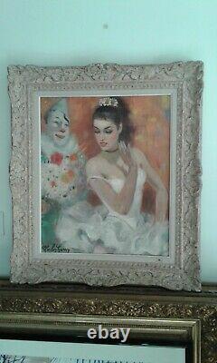 Old. Oil Painting On Canvas The Clown And The Little Dancer Charley Garry