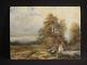 Old Oil Painting On Cardboard Landscape Forest And Lake School Barbizon Xix