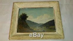 Old Oil Painting On Cardboard Mountain Landscape Late Nineteenth Time